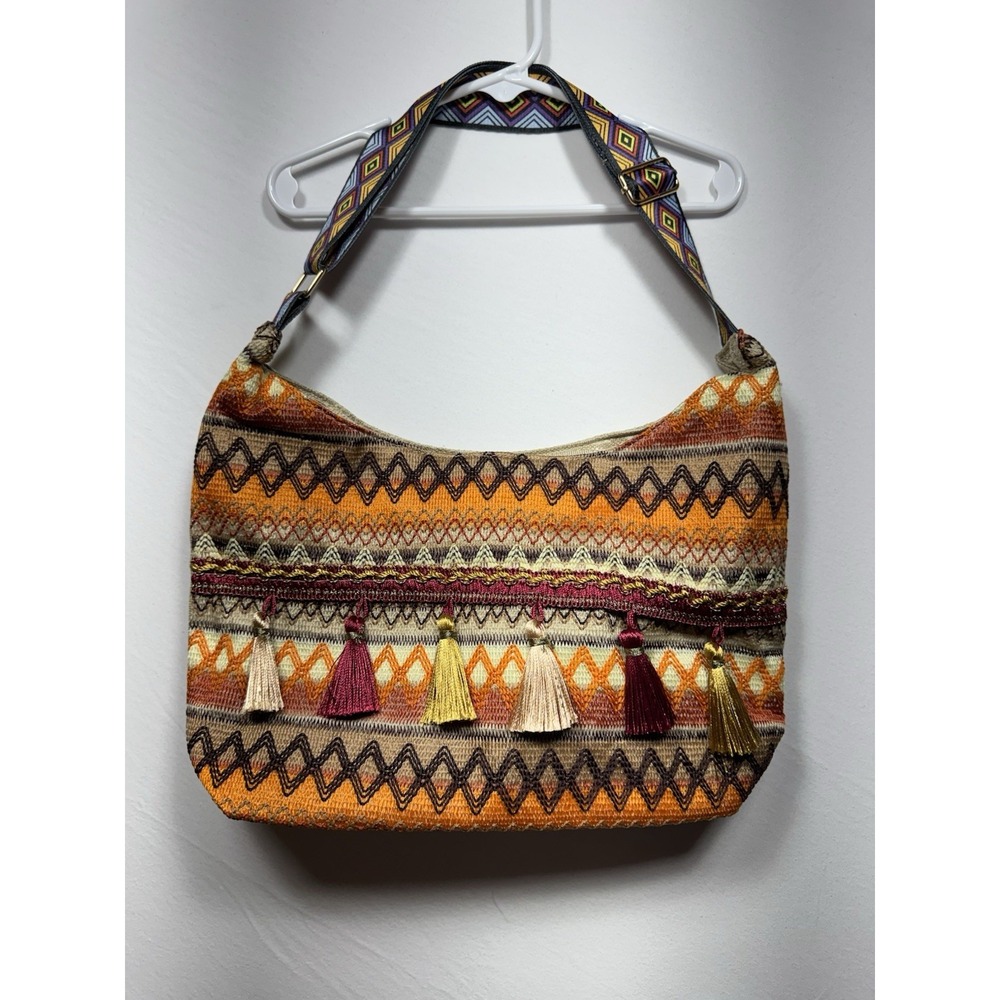Bohemian Crossbody Bag Multicolor Woven Tassel Geometric Shoulder Bag NEW